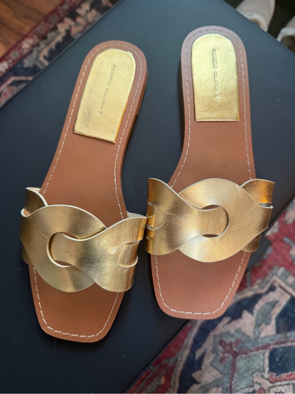 Pull and Bear Gold Woven Slides Flats Sandals 39 Morocco Style US 8-8.5